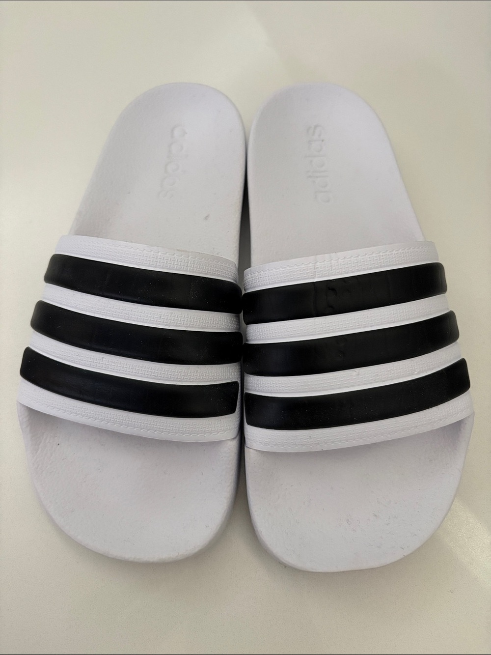 adidas White and Black Slide Sandals with Triple Stripes 5